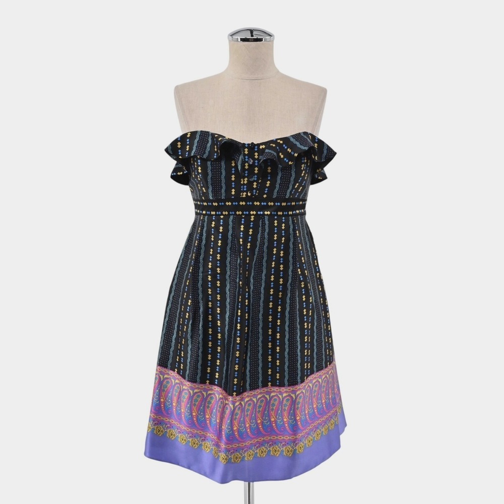 Vtg Y2k BETSEY JOHNSON Silk Babydoll Dress Size 4 Strapless Romantic Whimsical